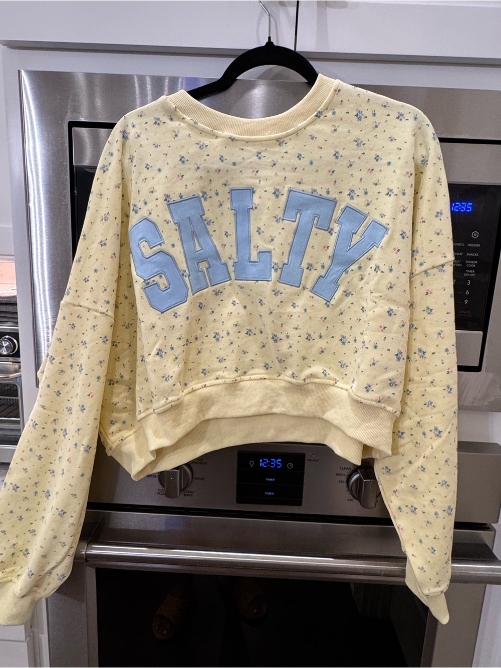 SALTY Floral Cropped Crewneck Sweater - Pale Yellow